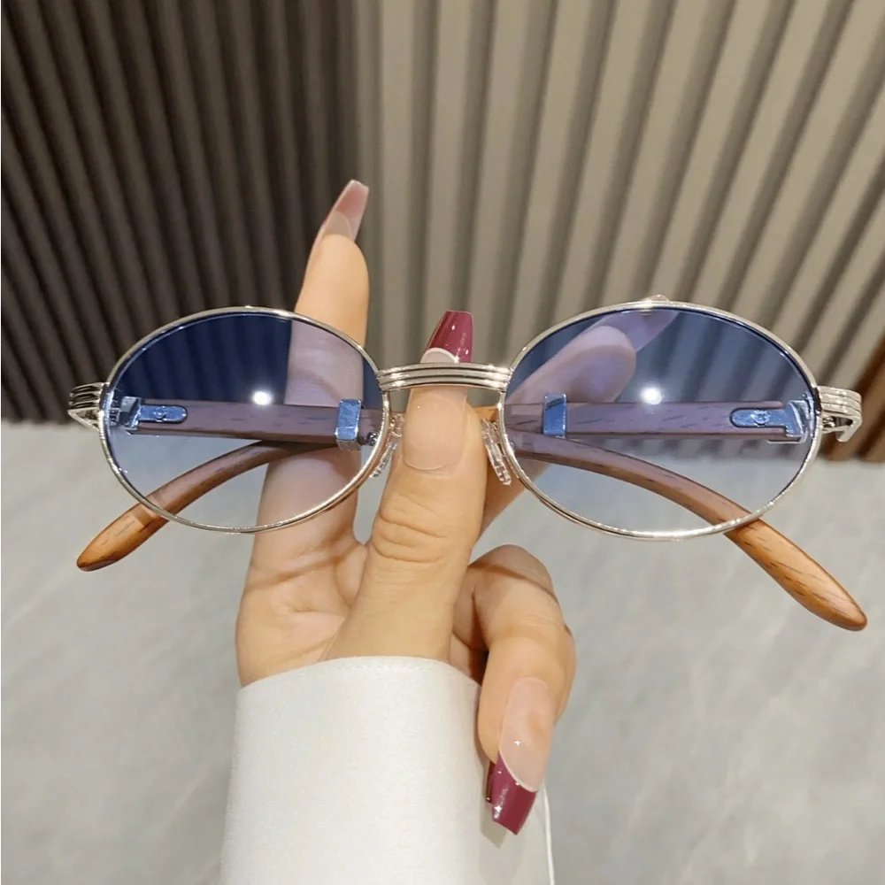 NEW Retro Silver Oval Metal Sunglasses with Light Blue Lens OS - Picture 2 of 4